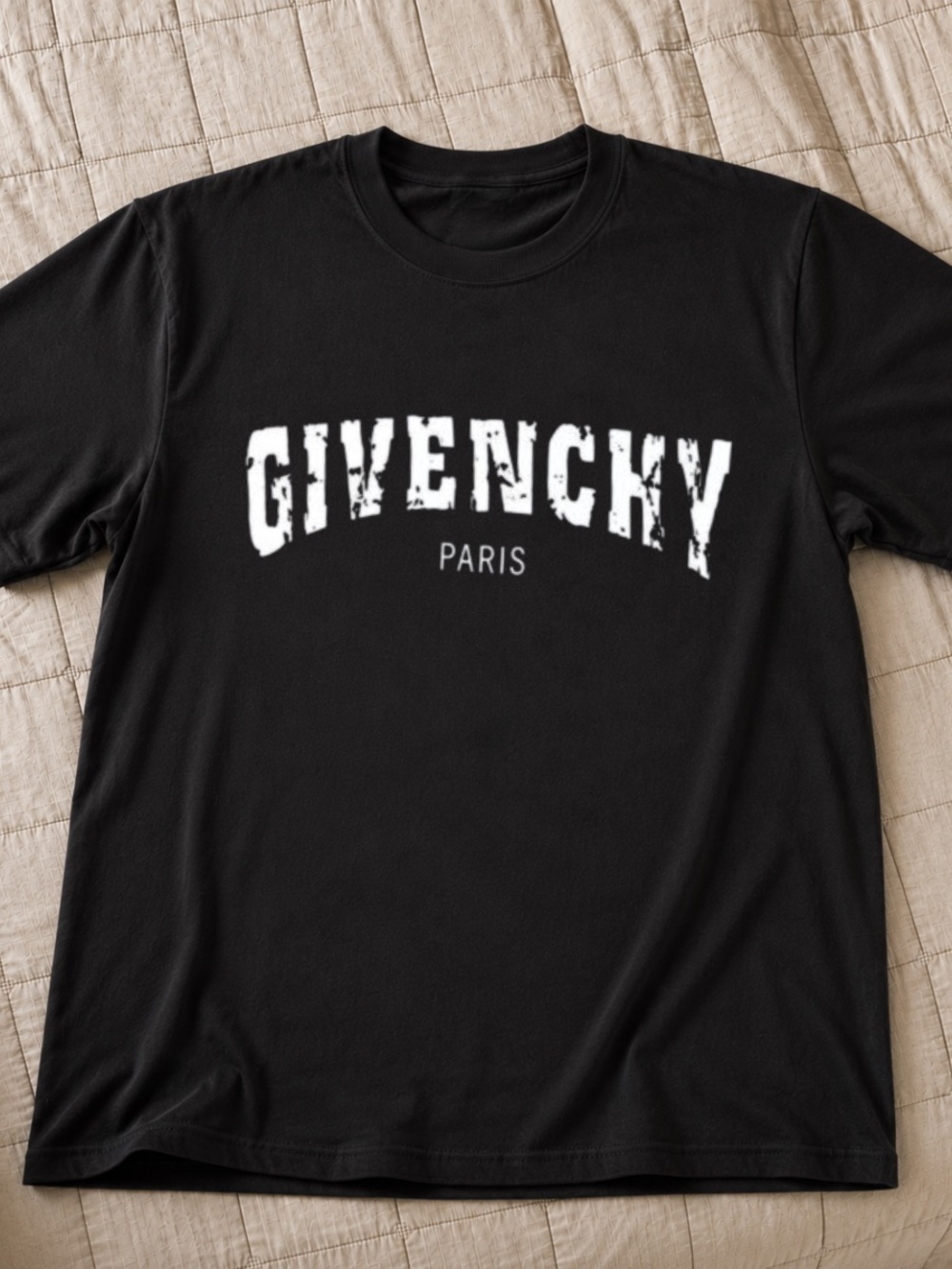 Gildan Black Short Sleeve Tee with White Distressed Logo